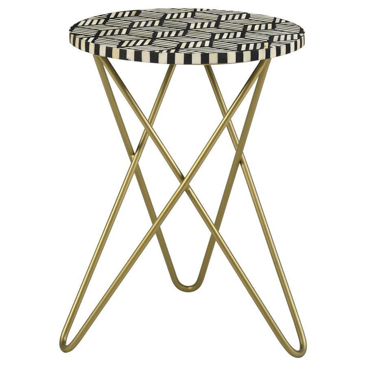 Xenia - Round Bone Inlay Accent Side Table - White And Gold Side Table modern furniture Contempo Furniture