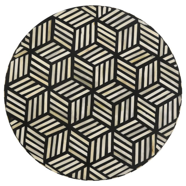 Xenia - Round Bone Inlay Accent Side Table - White And Gold Side Table modern furniture Contempo Furniture