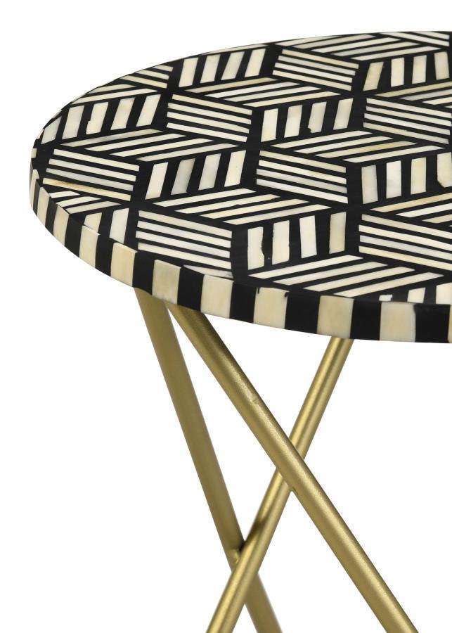 Xenia - Round Bone Inlay Accent Side Table - White And Gold Side Table modern furniture Contempo Furniture