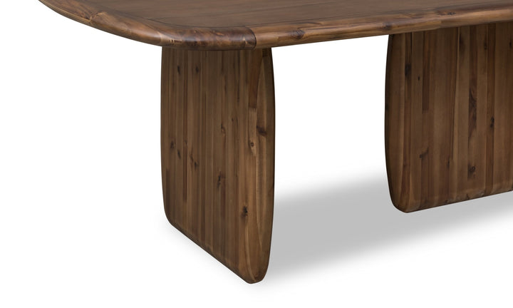Xolani Rectangular Acacia Wood Pedestal Table in Impala Table modern furniture Contempo Furniture