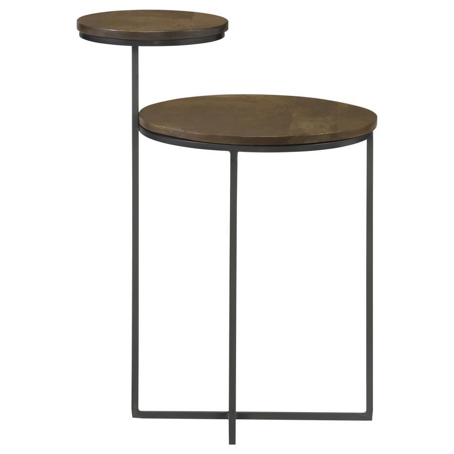 Yael - Round Mango Wood Accent Side Table - Natural And Gunmetal Side Table modern furniture Contempo Furniture