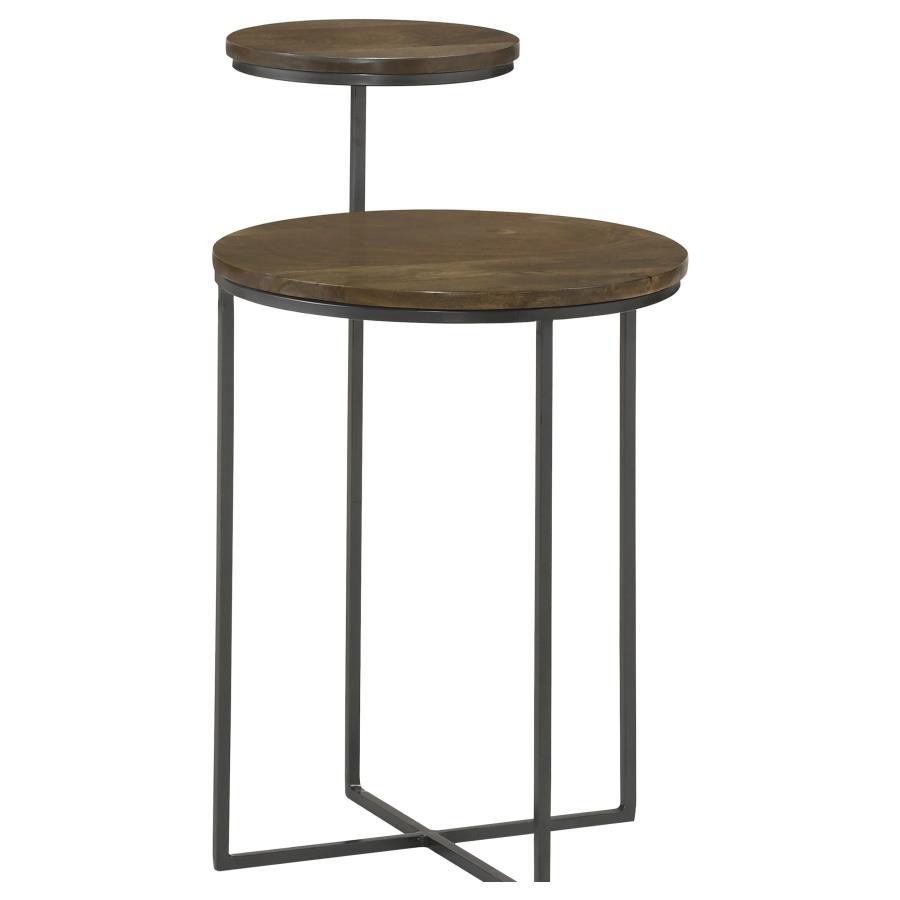 Yael - Round Mango Wood Accent Side Table - Natural And Gunmetal Side Table modern furniture Contempo Furniture