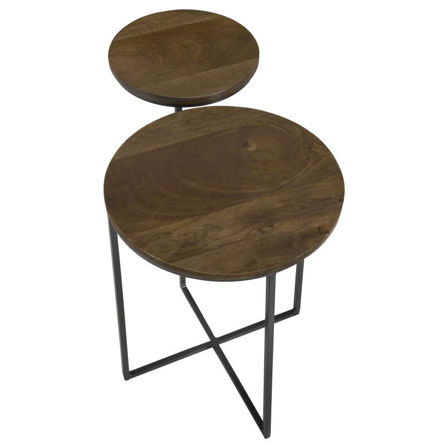 Yael - Round Mango Wood Accent Side Table - Natural And Gunmetal Side Table modern furniture Contempo Furniture