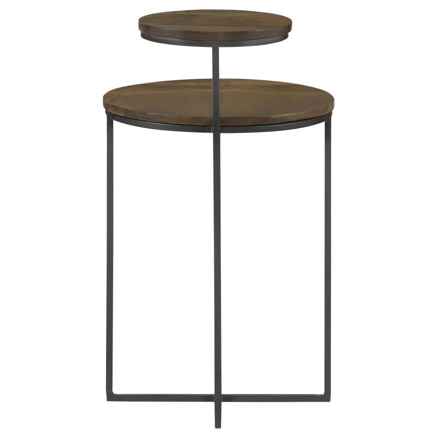 Yael - Round Mango Wood Accent Side Table - Natural And Gunmetal Side Table modern furniture Contempo Furniture