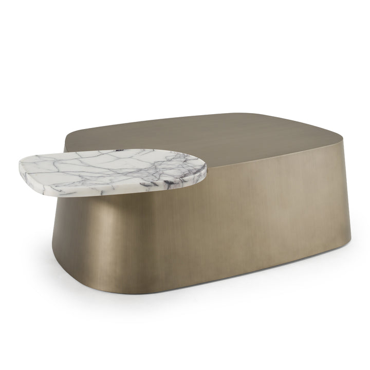 Yano - Modern White Marble + Antique Brass Coffee Table