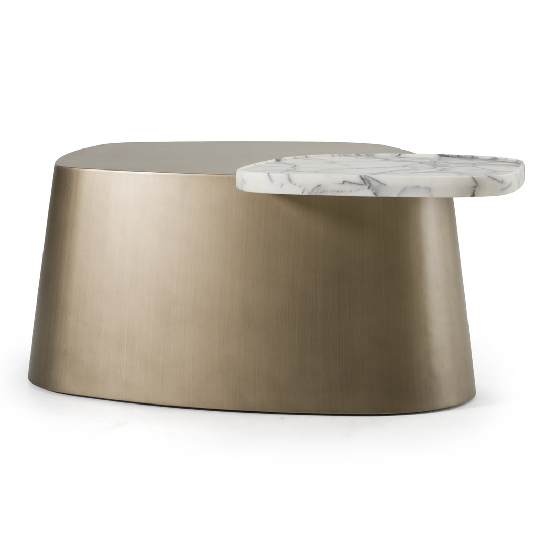 Yano - Modern White Marble + Antique Brass Coffee Table