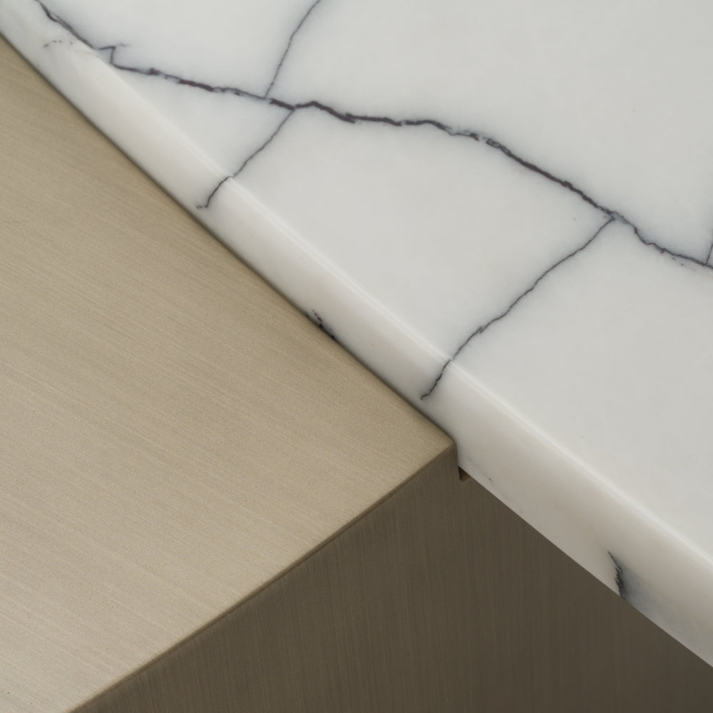 Yano - Modern White Marble + Antique Brass Coffee Table - View 7