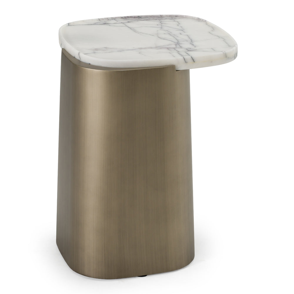 Yano - Modern White Marble + Antique Brass End Table