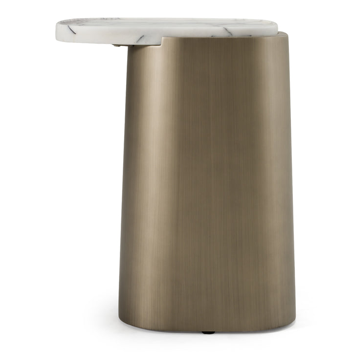 Yano - Modern White Marble + Antique Brass End Table