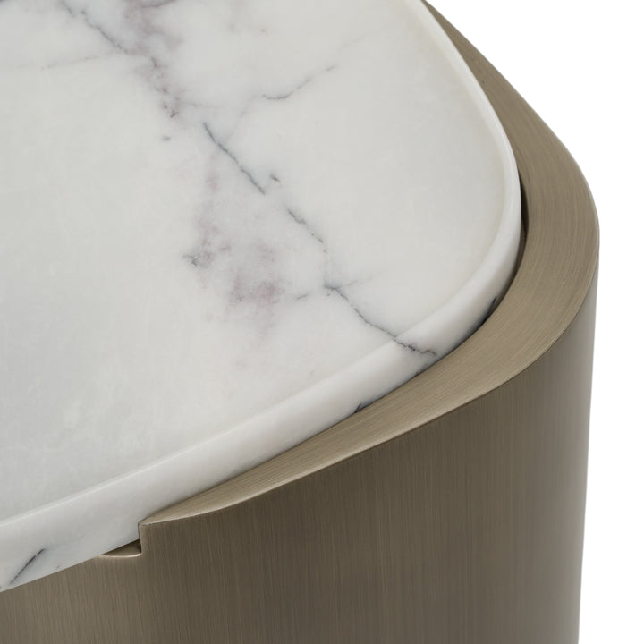 Yano - Modern White Marble + Antique Brass End Table
