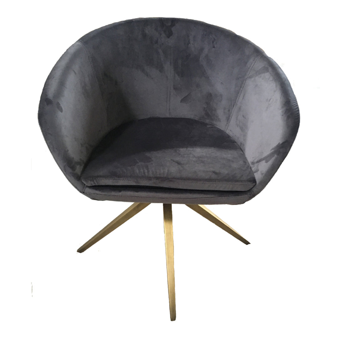 Yara Modern Grey Velvet & Bronze Dining Chair