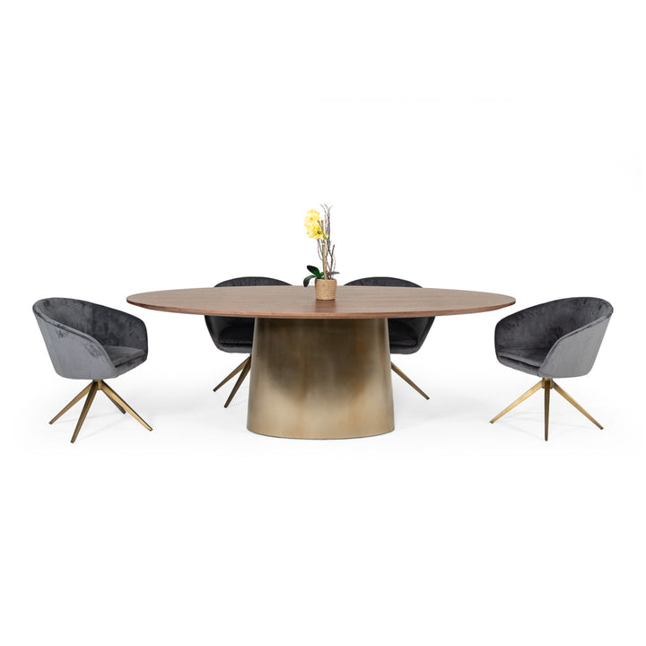 Yara Modern Grey Velvet &amp; Bronze Dining Chair