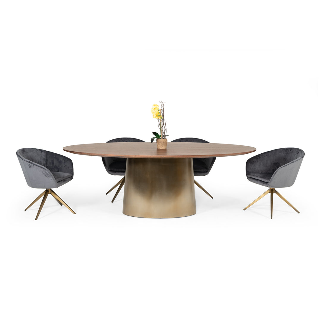 Yara Modern Grey Velvet & Bronze Dining Chair
