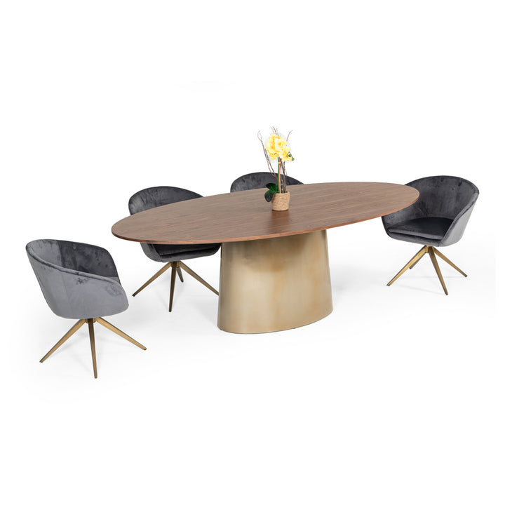 Yara Modern Grey Velvet &amp; Bronze Dining Chair