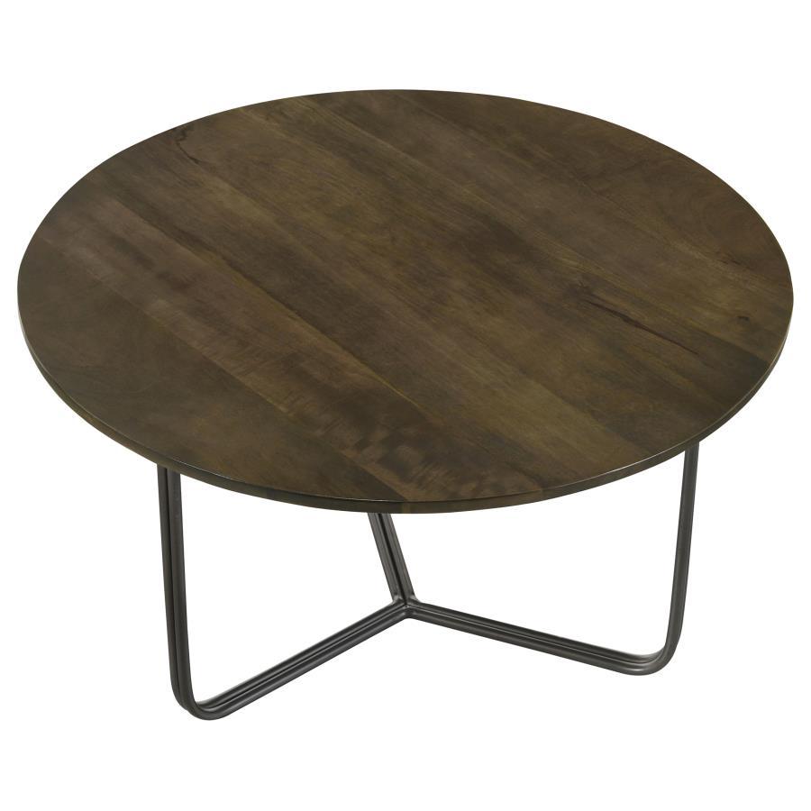 Yaritza - Round Mango Wood Coffee Table - Natural And Gunmetal Coffee Table modern furniture Contempo Furniture