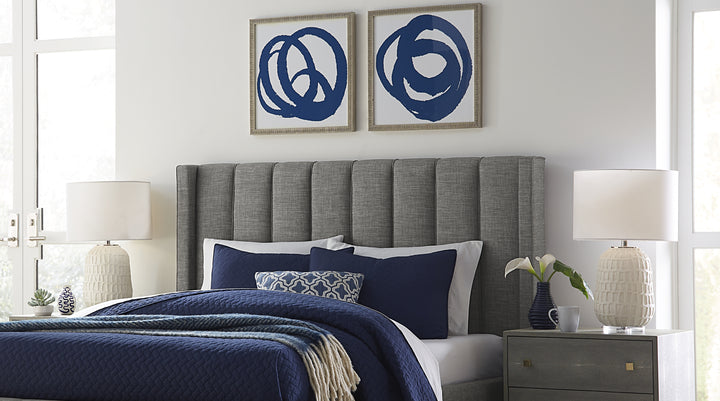 Modus Furniture 3Zfal7Bh63 Palermo Wingback Upholstered Headboard In Dark Stone Linen