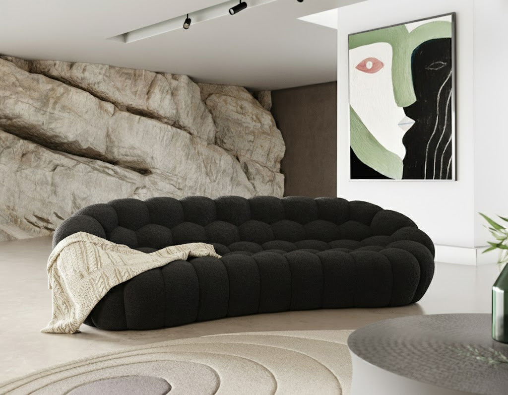 Yolonda - Modern Curved Black Fabric Sofa