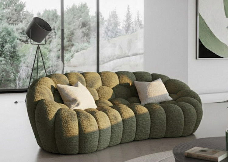 Yolonda - Modern Curved Green Fabric Loveseat