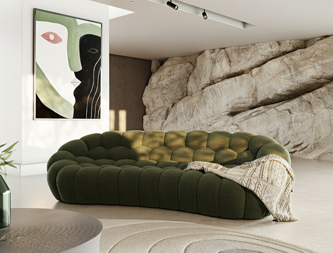 Yolonda - Modern Curved Green Fabric Sofa