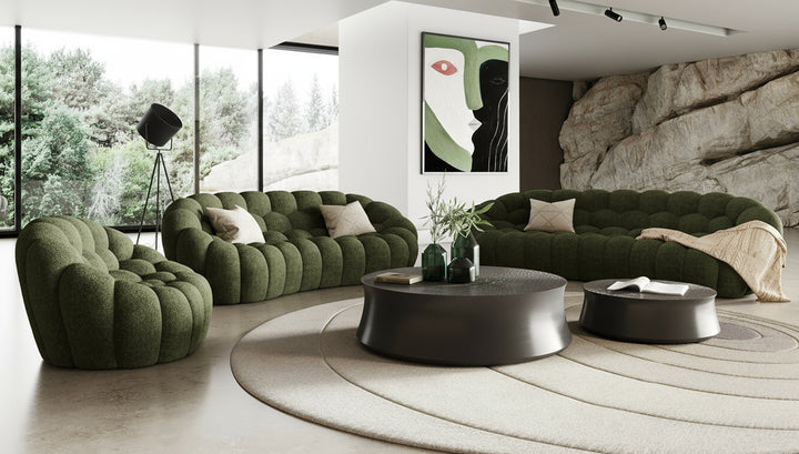 Yolonda - Modern Curved Green Fabric Loveseat