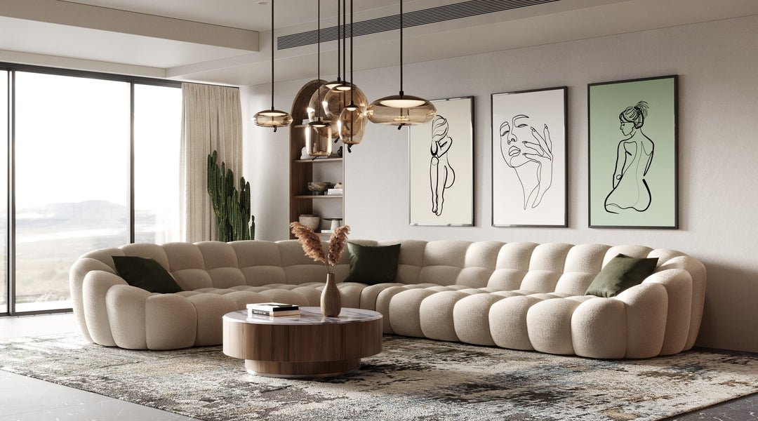 Yolonda - Modern Beige Curved Sectional Sofa