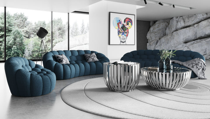 Yolonda - Modern Curved Dark Teal Fabric Sofa Set