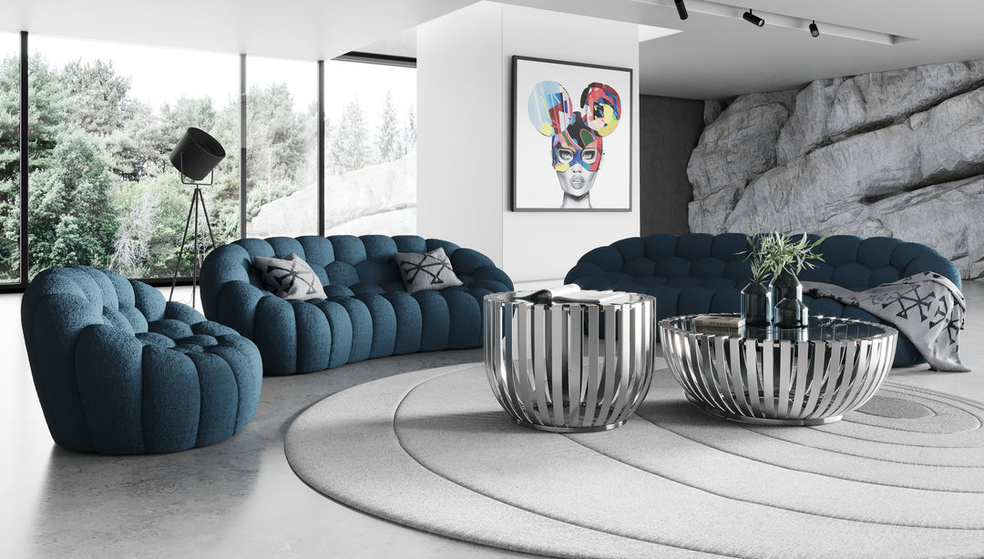 Yolonda - Modern Curved Dark Teal Fabric Sofa Set