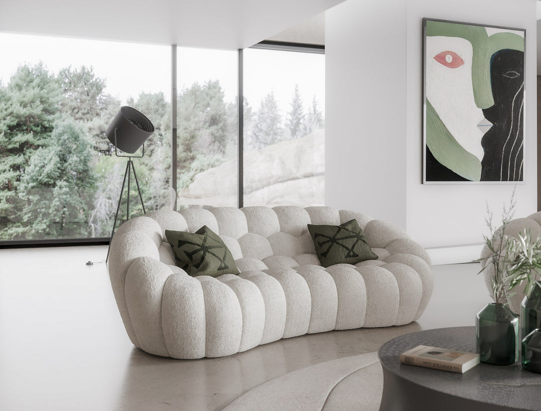 Yolonda - Modern Curved Off-White Fabric Sofa Set