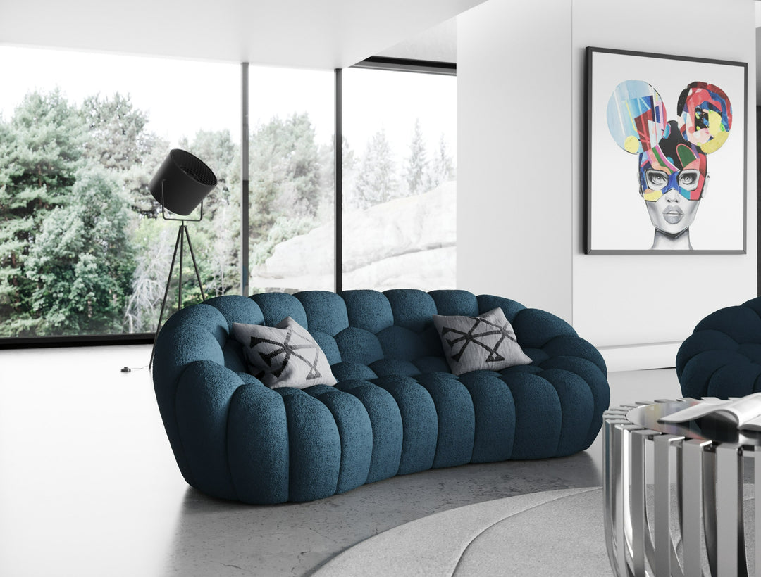 Yolonda - Modern Curved Dark Teal Fabric Sofa Set