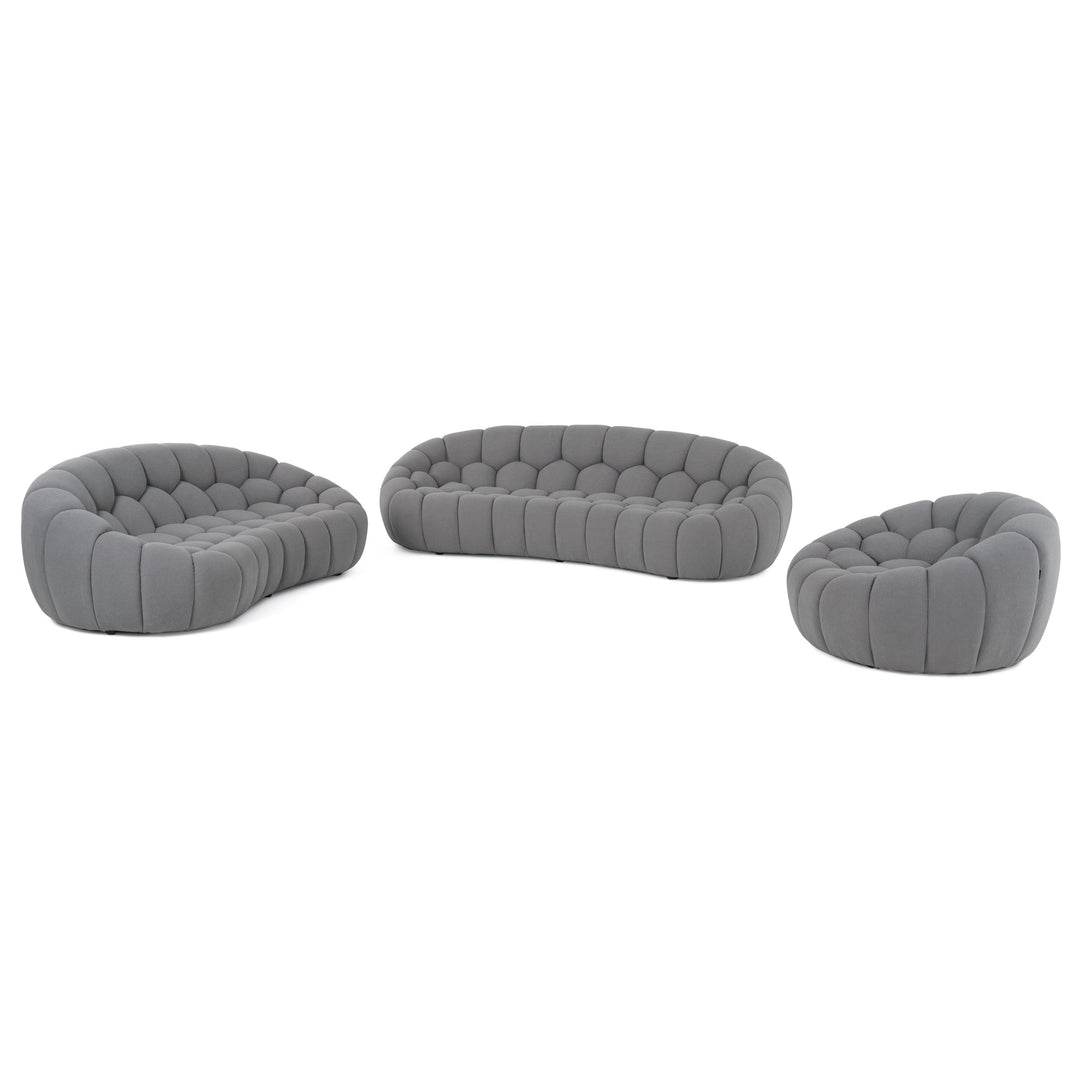 Yolonda - Modern Curved Light Grey Fabric Sofa Set