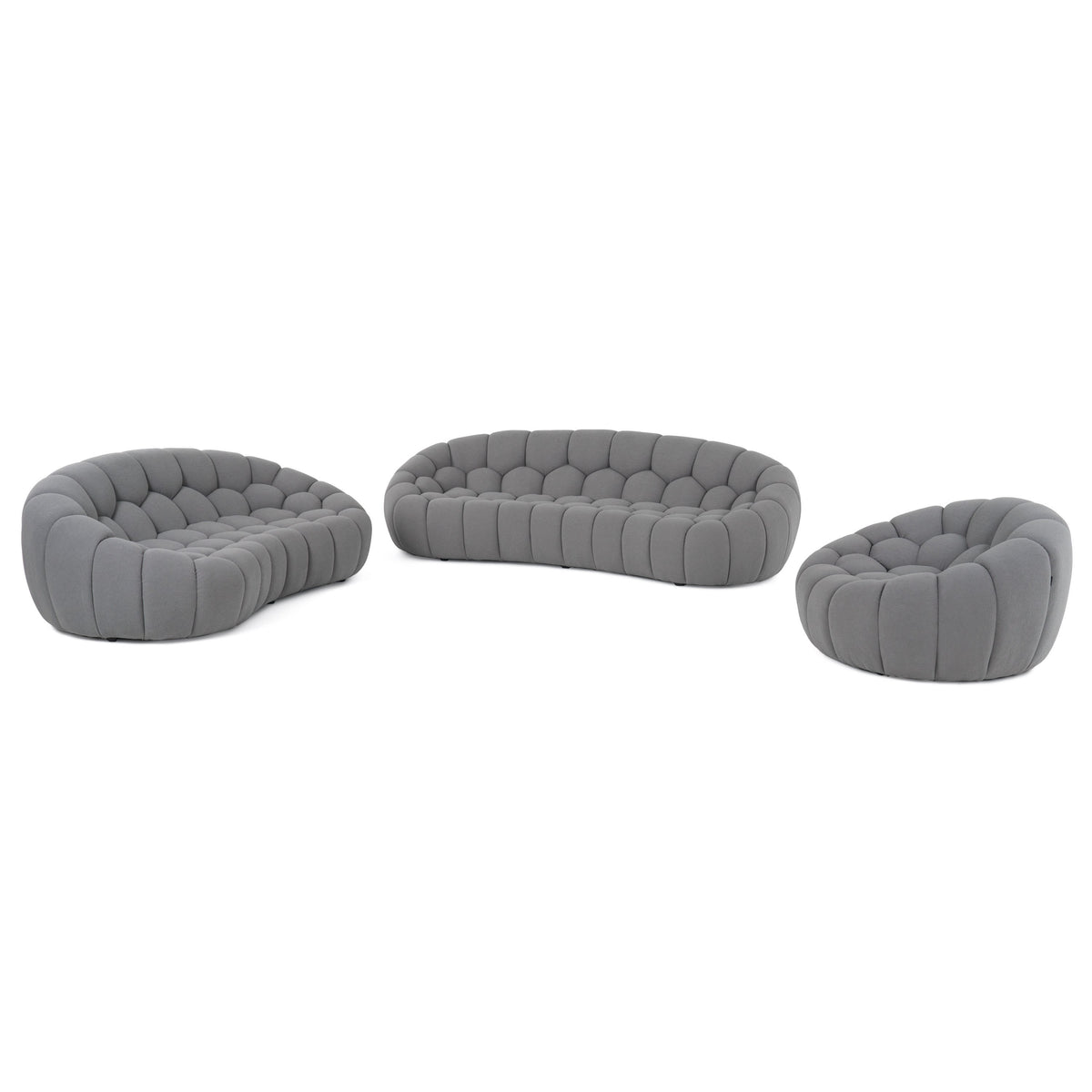 Yolonda - Modern Curved Light Grey Fabric Sofa Set