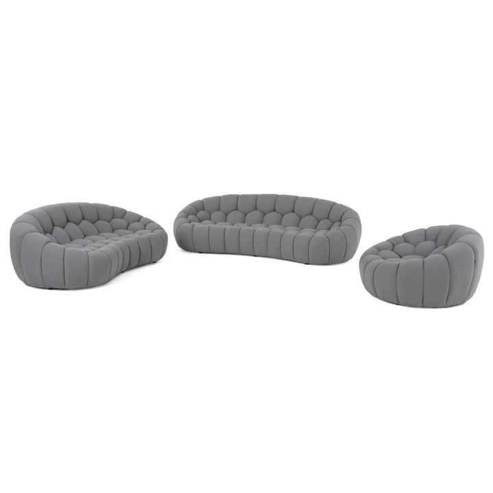 Yolonda - Modern Curved Light Grey Fabric Sofa Set