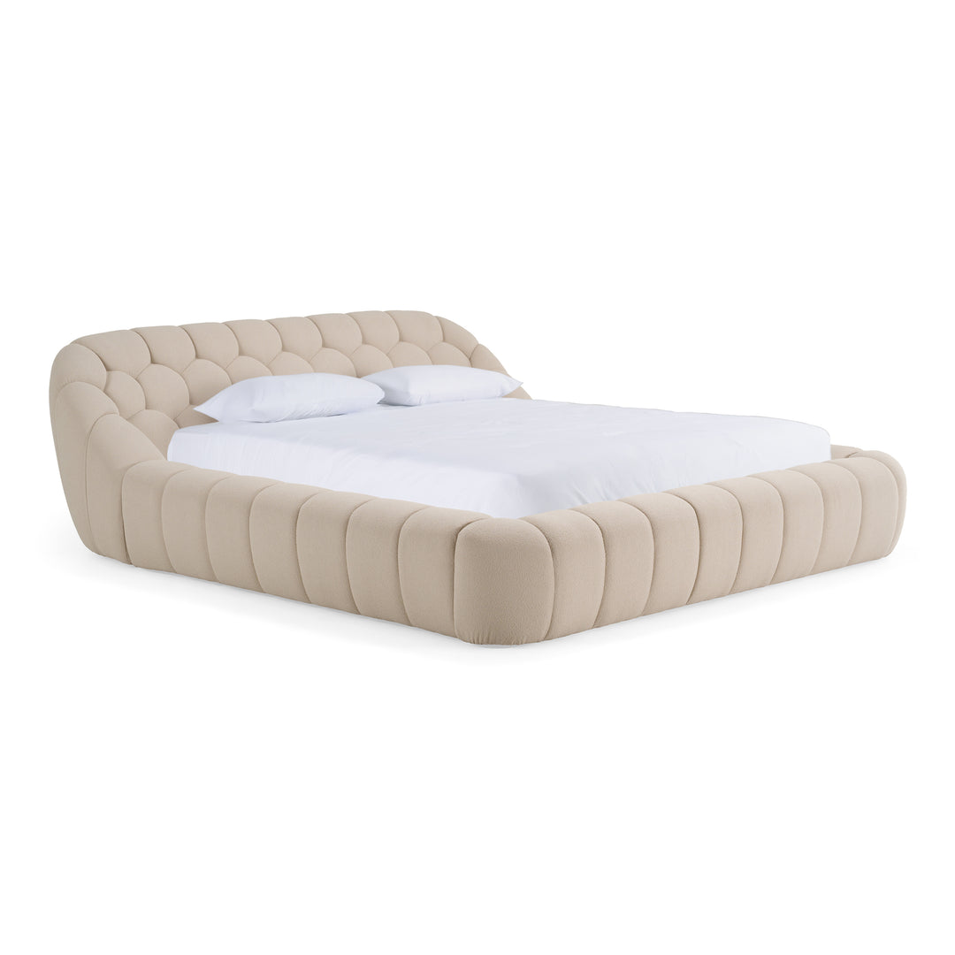 Yolonda  Modern Beige Fabric Bed
