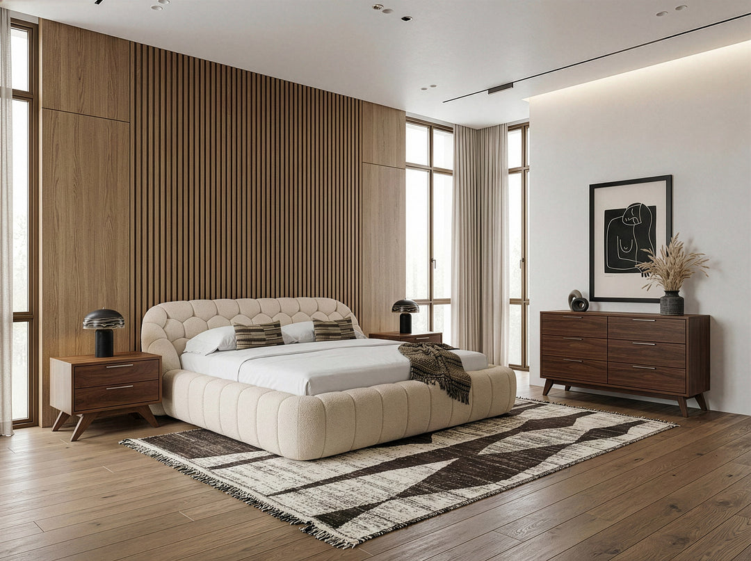 Yolonda - Modern Beige Fabric Bed