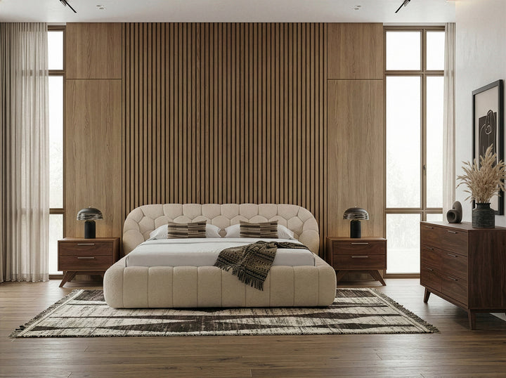 Yolonda - Modern Beige Fabric Bed