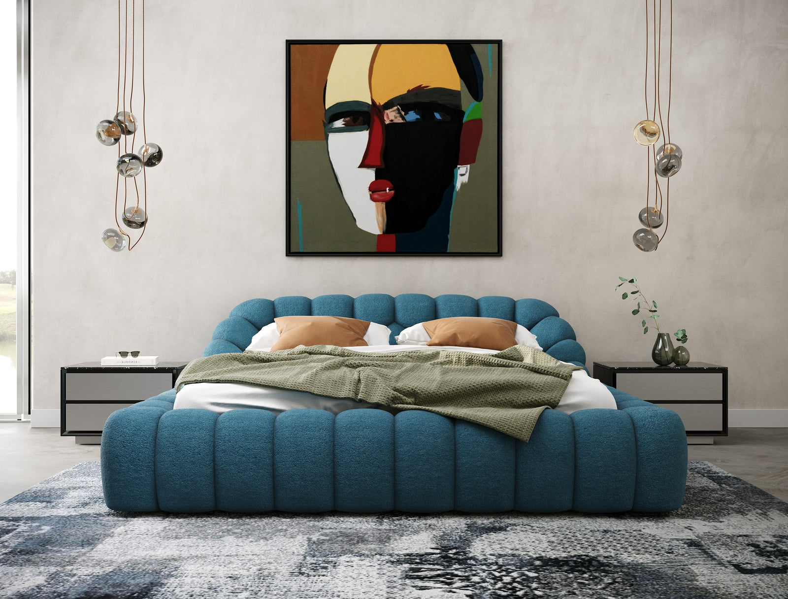 Yolonda - Modern Dark Teal Fabric Bed - View 3