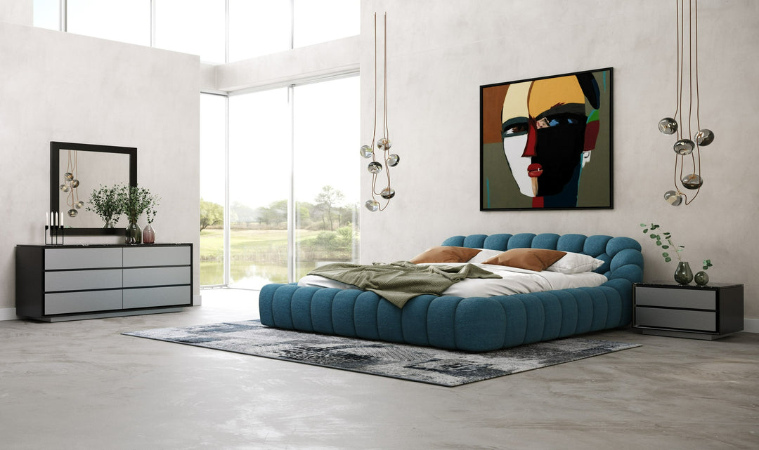 Yolonda - Modern Dark Teal Fabric Bed