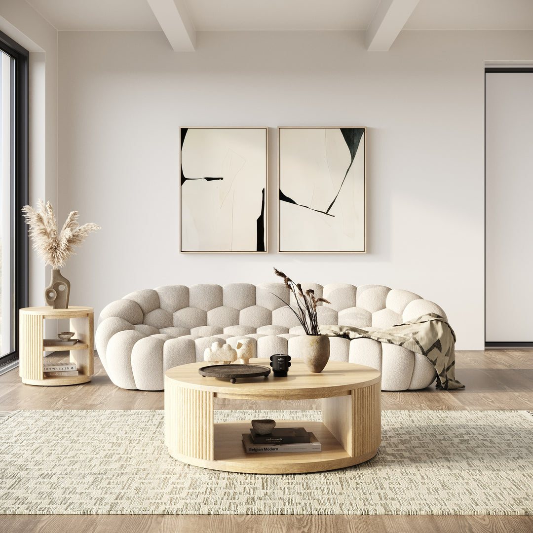 Yolonda - Modern Curved Beige Fabric Sofa Set