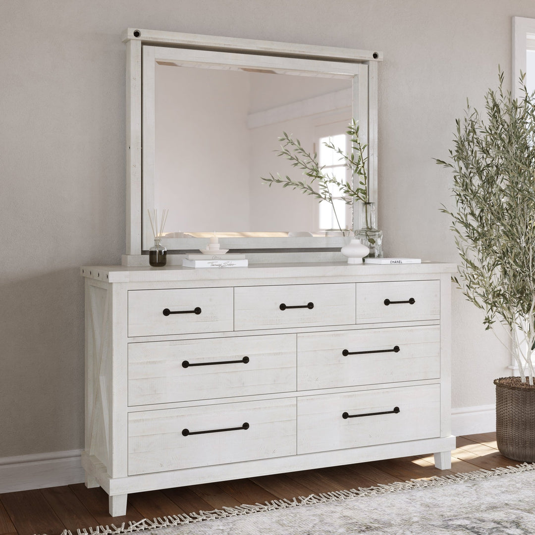 Yosemite Solid Wood Mirror in Rustic White Mirror modern furniture Contempo Furniture