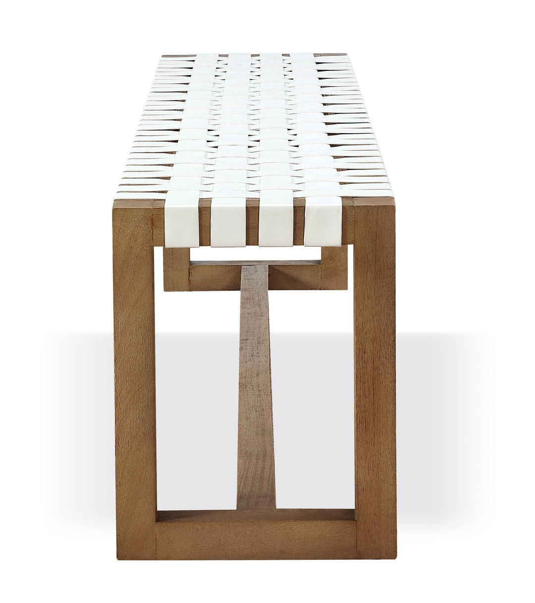 Modus Furniture Jvlh71W One Woven Leather And Solid Wood Dining Bench In White And Bisque
