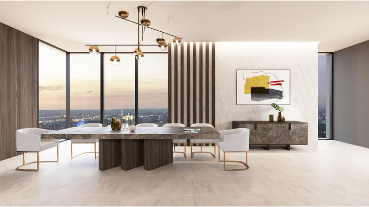 Yukon Modern White Fabric and Antique Brass Dining Chair