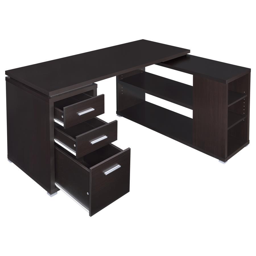 Yvette - 3 - Drawer L - Shape Computer Desk - Cappuccino Corner Desk modern furniture Contempo Furniture