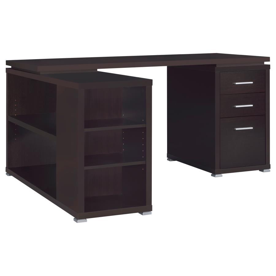 Yvette - 3 - Drawer L - Shape Computer Desk - Cappuccino Corner Desk modern furniture Contempo Furniture
