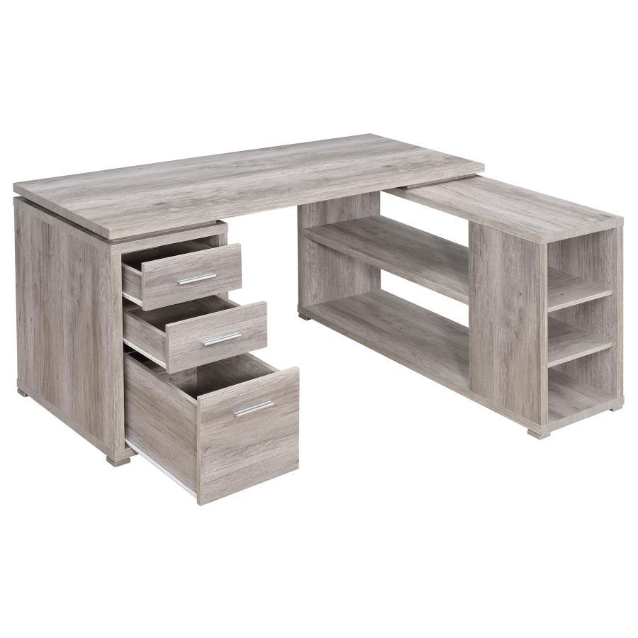 Yvette - 3 - Drawer L - Shape Computer Desk - Gray Driftwood Corner Desk modern furniture Contempo Furniture