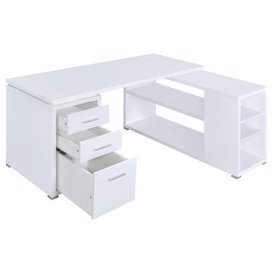 Yvette - 3 - Drawer L - Shape Computer Desk - White Corner Desk modern furniture Contempo Furniture