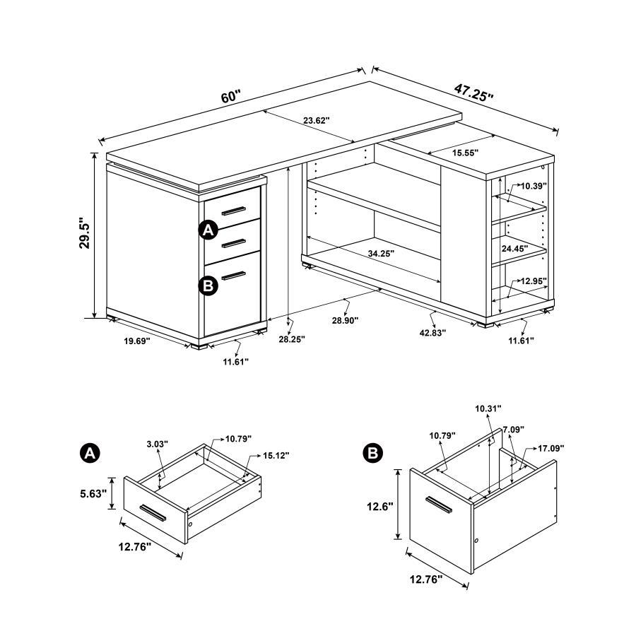 Yvette - 3 - Drawer L - Shape Computer Desk - White Corner Desk modern furniture Contempo Furniture