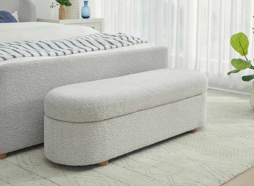 Modus Furniture Mqnb88 Kiki Upholstered Hinged Storage Bench In Cotton Ball Boucle