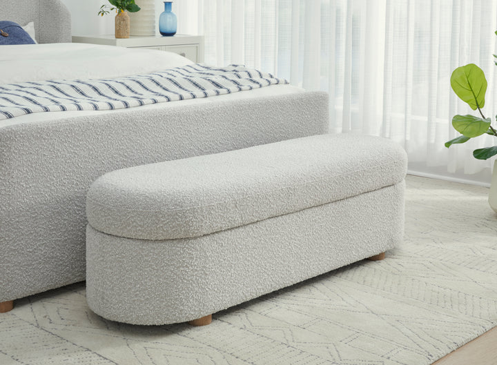 Modus Furniture Mqnb88 Kiki Upholstered Hinged Storage Bench In Cotton Ball Boucle
