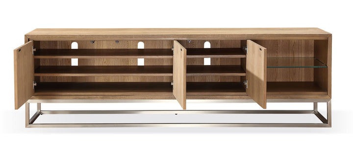 Modus Furniture Jvlh263L One Coastal Modern 84 Inch Tv Console In Brushed Stainless Steel And Bisque