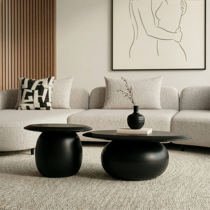 Kalvin - Modern Black Concrete Nesting Coffee Table Set